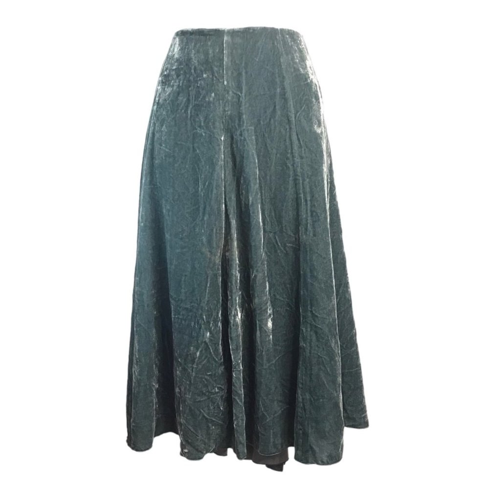 NWT TOMORROWLAND Japan $470 Velvet Midi A-Line Skirt 38 US 6 Dusty Teal Silk